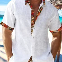 2023 Moda Verão Novos Homens de Alta Qualidade Praia Havaiana de Linho Camisa de Manga Curta dos homens Rua Sólida Top Plus Size