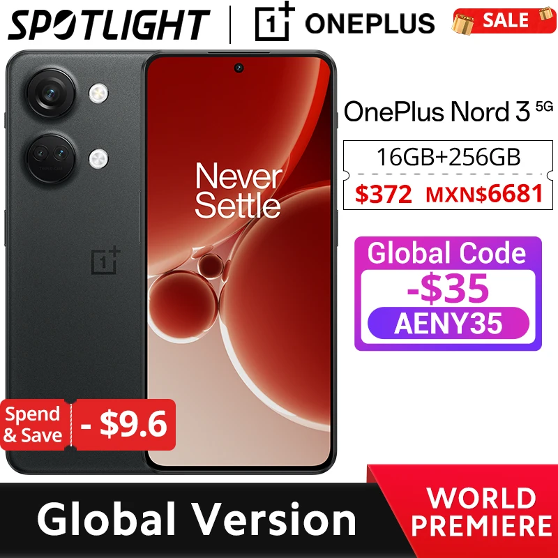 Câmera OnePlus Nord 3 Versão Global 5G, Dimensão 9000, Câmera 50MP, SUPERVOOC 80W, 6,74 polegadas, Tela 120Hz, 16GB, 256GB, Estreia Mundial