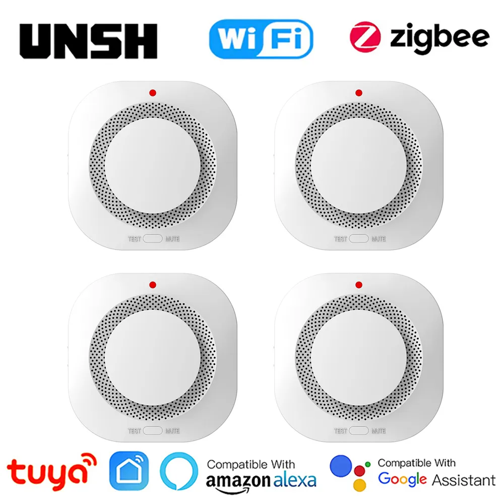 Tuya-ZigBee Smart Smoke Detector, Home Security, Prevenção de Segurança, Smoke Sensor, Sound Alarm, Trabalhar com Alexa, Google Home, WiFi